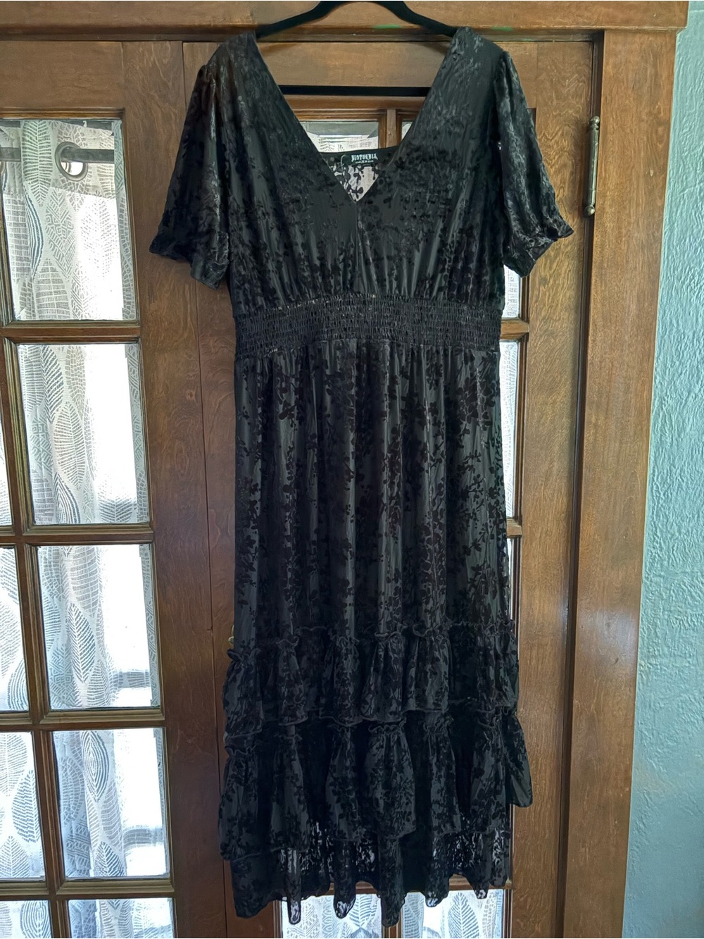 NWT Disturbia Lilias Devoré Tiered Maxi Dress Black Floral Velvet Burnout US 14 - Picture 7 of 16